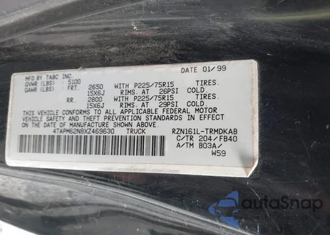 1999 Toyota Tacoma from USA, damaged, VIN 4TAPM62N8XZ469630